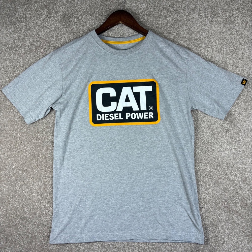 CAT Caterpillar Diesel Power Graphic T-Shirt Mens Medium Gray Short Sleeve Tee